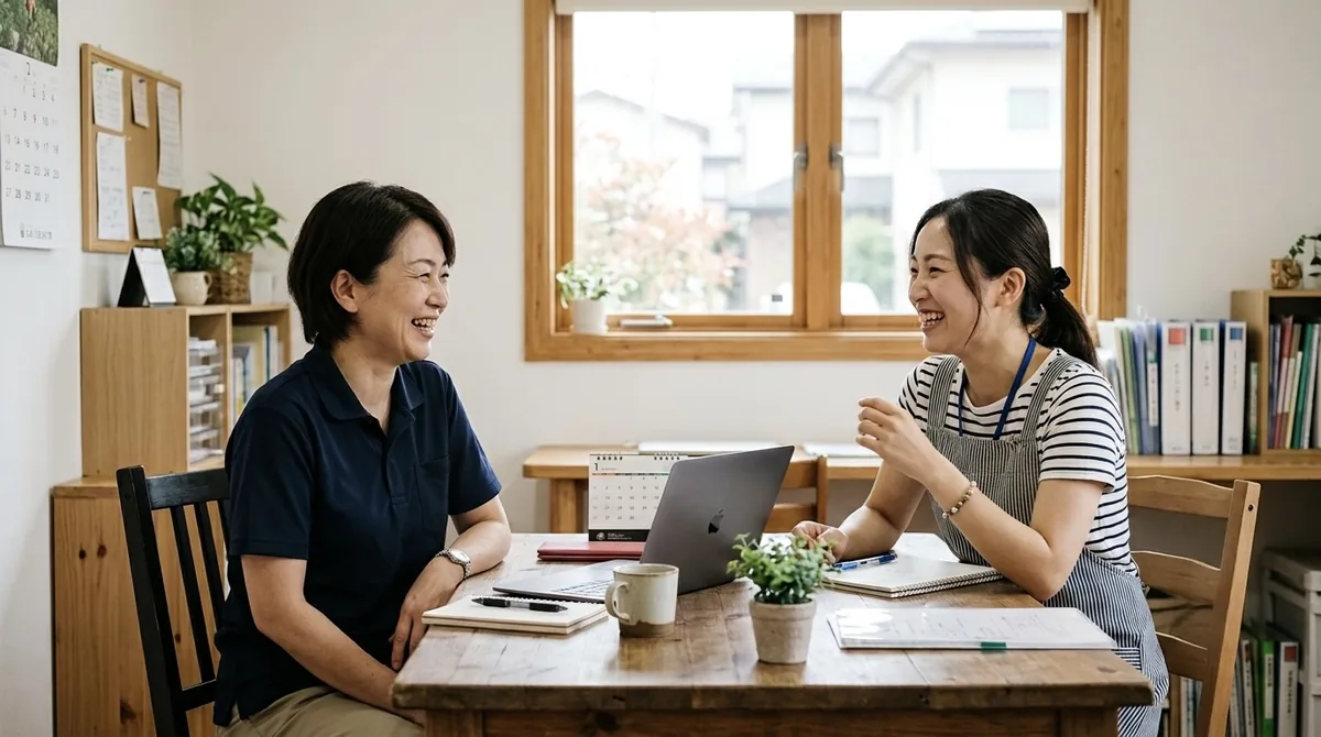 窓辺で語り合うスタッフ