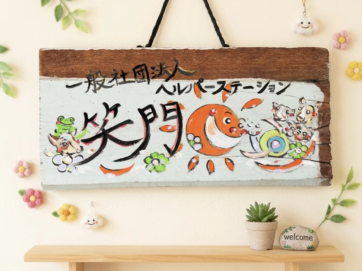 手描きの笑門の看板